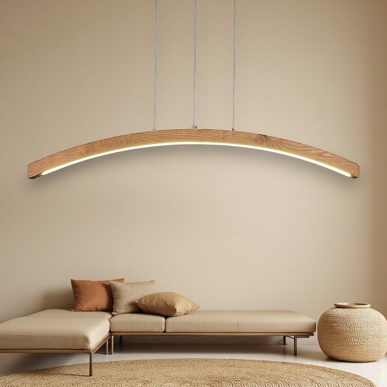 Curved Wood Led Ceiling lamp - Handmade Pendant Light - Home Decor Lighting - Light Fixture for Dining Room, Kitchen Island or Living Room