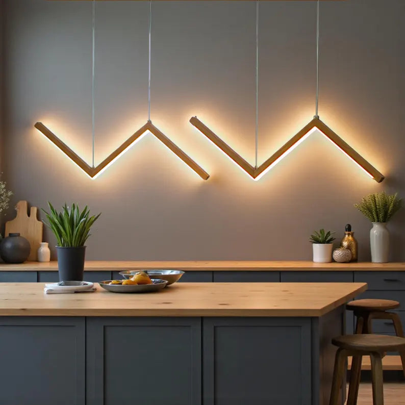 Zigzag Wood Pendant Light - Wood Dimmable Ceiling Light - Home Decor Lighting - Light Fixture for Dining Room, Kitchen Island or Living Room