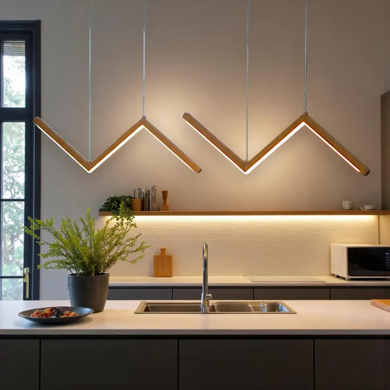 Zigzag Wood Pendant Light - Wood Dimmable Ceiling Light - Home Decor Lighting - Light Fixture for Dining Room, Kitchen Island or Living Room