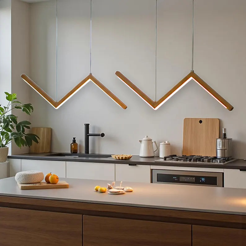 Zigzag Wood Pendant Light - Wood Dimmable Ceiling Light - Home Decor Lighting - Light Fixture for Dining Room, Kitchen Island or Living Room