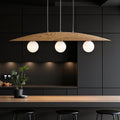 Curved Oak 3-Light Globe Chandelier - Wood Ceiling Lamp - Home Decor Lighting - Light Fixture for Dining Room, Kitchen Island or Living Room