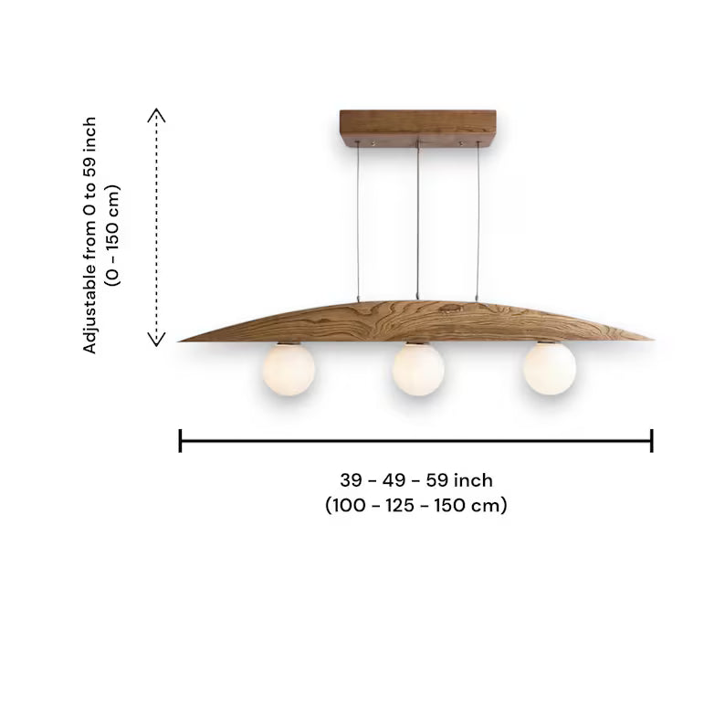 Curved Oak 3-Light Globe Chandelier - Wood Ceiling Lamp - Home Decor Lighting - Light Fixture for Dining Room, Kitchen Island or Living Room