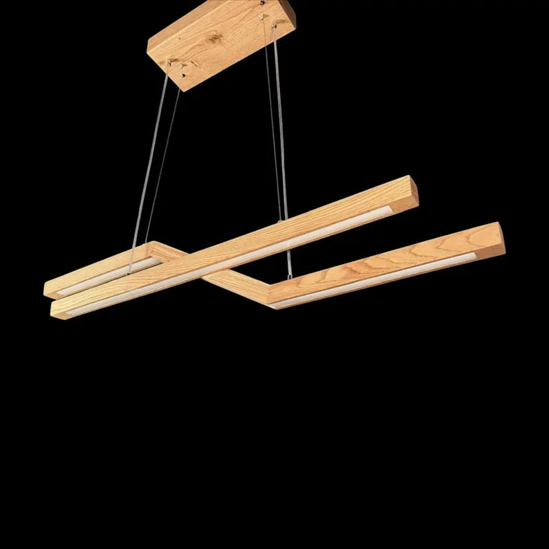 Wooden Led Pendant Lamp - Handmade Led Linear Chandelier - Home Decor Lighting -Light Fixture for Dining Room, Kitchen Island or Living Room