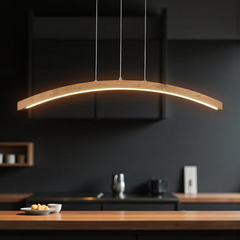 Curved Wood Led Ceiling lamp - Handmade Pendant Light - Home Decor Lighting - Light Fixture for Dining Room, Kitchen Island or Living Room