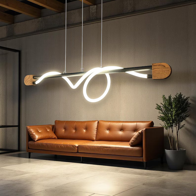 Modern Industrial Led Chandelier - Home Office Decor Lighting - Light Fixture for Dining Room, Kitchen Island or Living Room - Ceiling Lamp