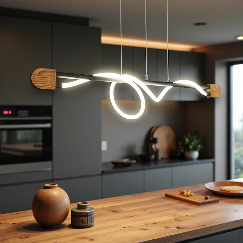 Modern Industrial Led Chandelier - Home Office Decor Lighting - Light Fixture for Dining Room, Kitchen Island or Living Room - Ceiling Lamp