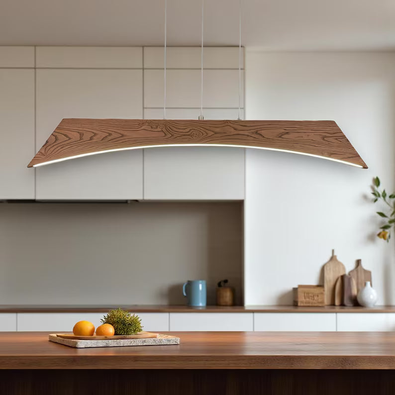 Handmade Wood Pendant Light - Dimmable Wood Ceiling Lamp - Home Decor Light - Light Fixture for Dining Room, Kitchen Island or Living Room