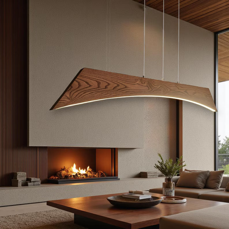 Handmade Wood Pendant Light - Dimmable Wood Ceiling Lamp - Home Decor Light - Light Fixture for Dining Room, Kitchen Island or Living Room