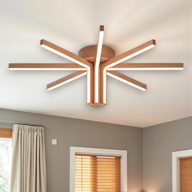 Handmade Wood Led Chandelier — Wood Pendant Light - Light Fixture for Dining Room, Kitchen Island or Living Room - Wood Ceiling Lamp