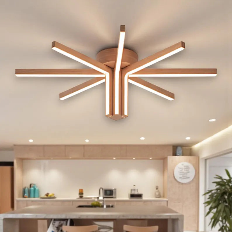 Handmade Wood Led Chandelier — Wood Pendant Light - Light Fixture for Dining Room, Kitchen Island or Living Room - Wood Ceiling Lamp