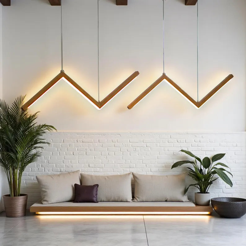 Zigzag Wood Pendant Light - Wood Dimmable Ceiling Light - Home Decor Lighting - Light Fixture for Dining Room, Kitchen Island or Living Room