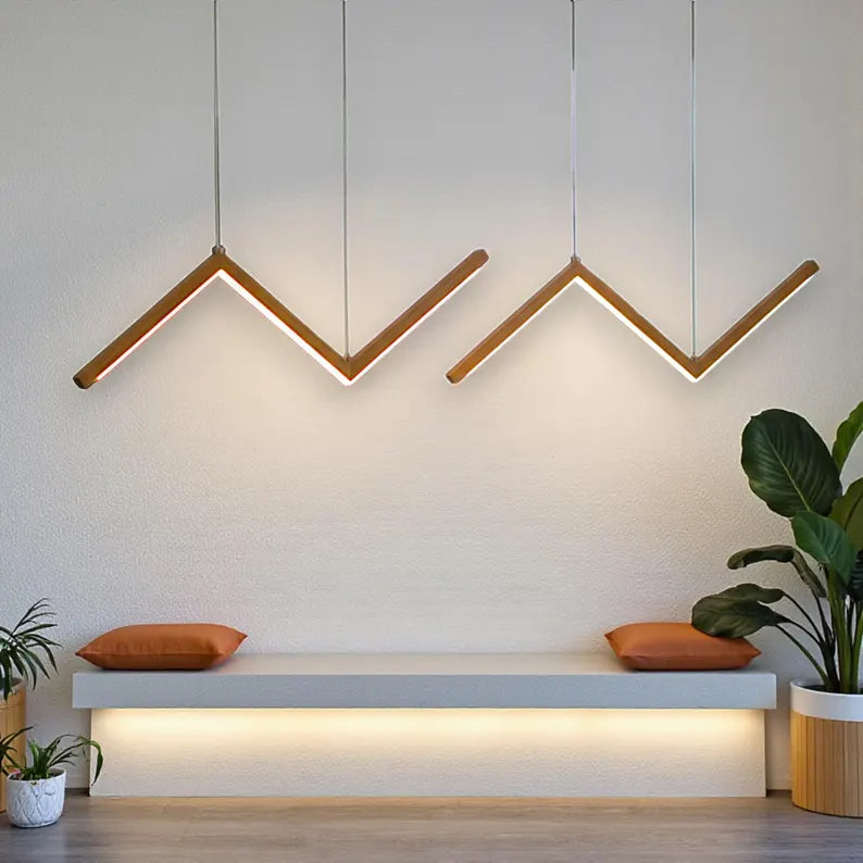 Zigzag Wood Pendant Light - Wood Dimmable Ceiling Light - Home Decor Lighting - Light Fixture for Dining Room, Kitchen Island or Living Room