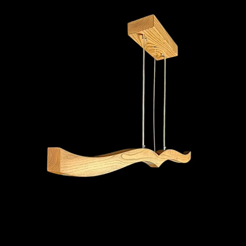 Handmade Curved Wood Pendant Light - Wood Ceiling Lamp - Home Decor Lighting - Light Fixture for Dining Room, Kitchen Island or Living Room