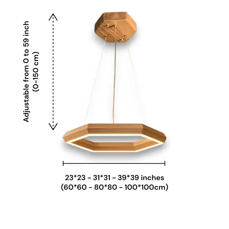 Wooden Hexagon Pendant Light - Handmade LED Chandelier for Kitchen Island & Dining | Modern Farmhouse Ceiling Lighting - Wood Light Fixture