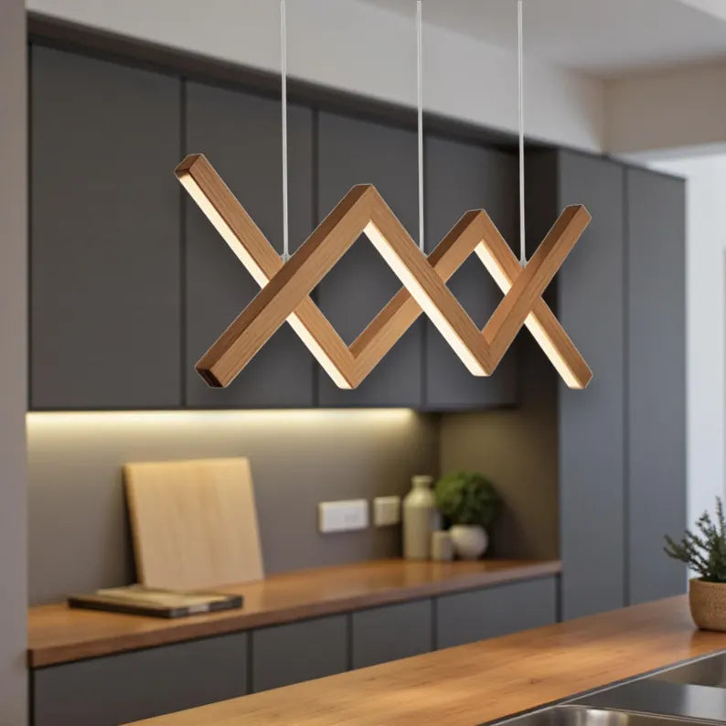 Handmade Pendant Light - Light Fixture for Dining Room, Kitchen Island or Living Room - Dimmable Wood Ceiling Light - Home Decor Lighting