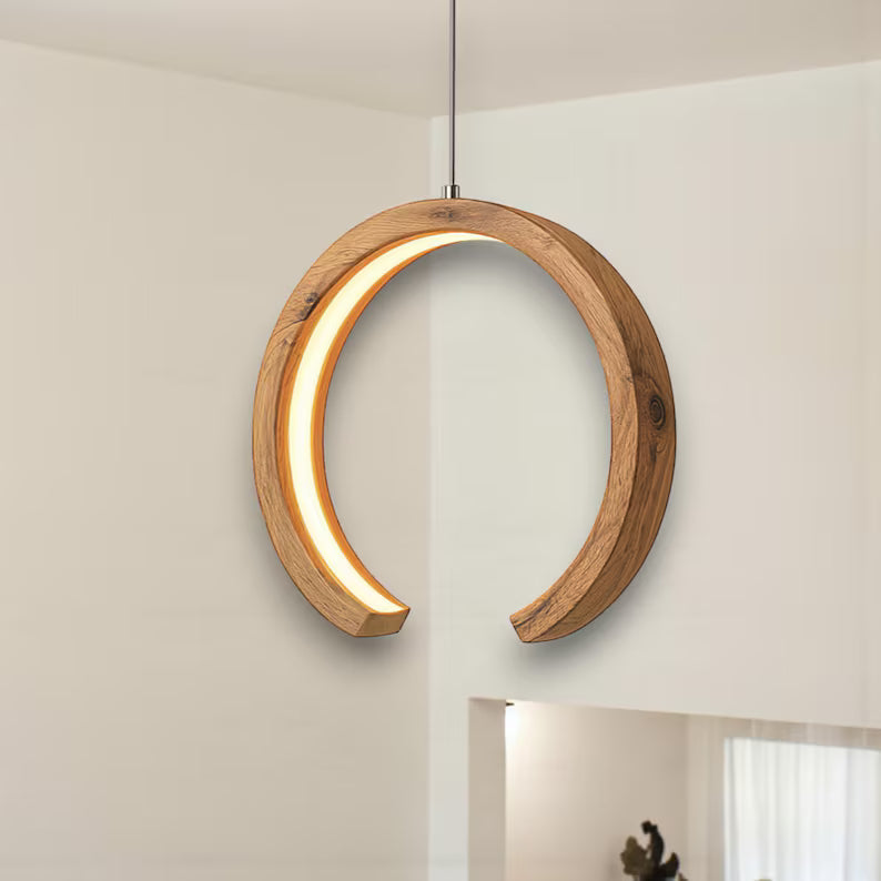 Handmade Wood LED Pendant Light - Home Decor Lighting - Wooden Ceiling Lamp - Light Fixture for Dining Room, Kitchen Island or Living Room