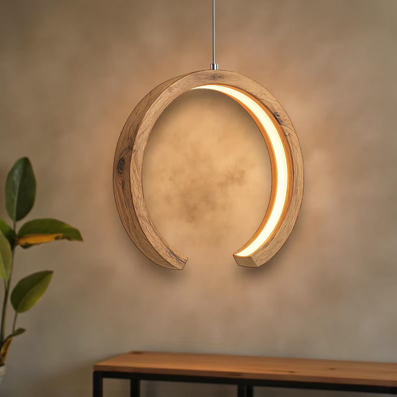 Handmade Wood LED Pendant Light - Home Decor Lighting - Wooden Ceiling Lamp - Light Fixture for Dining Room, Kitchen Island or Living Room