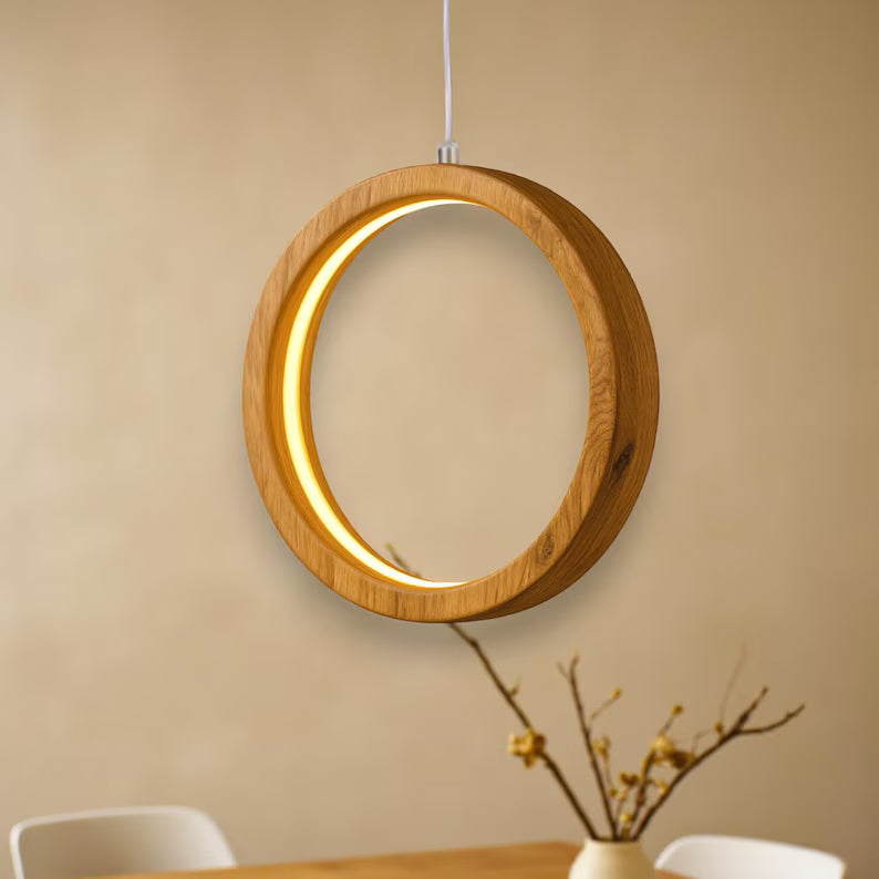 Wooden Ring Pendant Light - Handmade Wood Ceiling Light - Home Decor Lighting - Light Fixture for Dining Room, Kitchen Island or Living Room