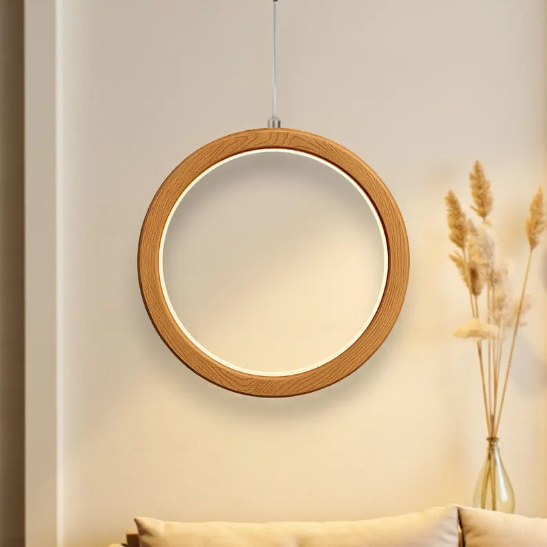 Wooden Ring Pendant Light - Handmade Wood Ceiling Light - Home Decor Lighting - Light Fixture for Dining Room, Kitchen Island or Living Room