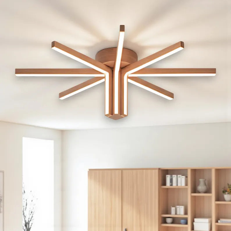 Handmade Wood Led Chandelier — Wood Pendant Light - Light Fixture for Dining Room, Kitchen Island or Living Room - Wood Ceiling Lamp