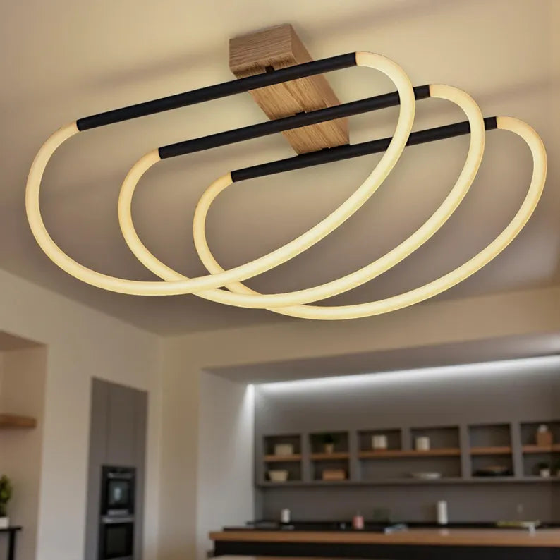 Dimmable LED Wood Loop Chandelier - Home Decor Light - Light Fixture for Dining Room, Kitchen Island or Living Room - Custom Hose Led Lamp