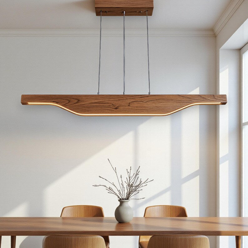 Handmade Wood Pendant Light - Modern Linear Chandelier -Light Fixture for Dining Room, Kitchen Island or Living Room - Dimmable Ceiling Lamp