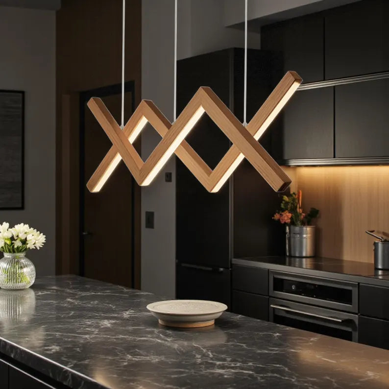 Handmade Pendant Light - Light Fixture for Dining Room, Kitchen Island or Living Room - Dimmable Wood Ceiling Light - Home Decor Lighting