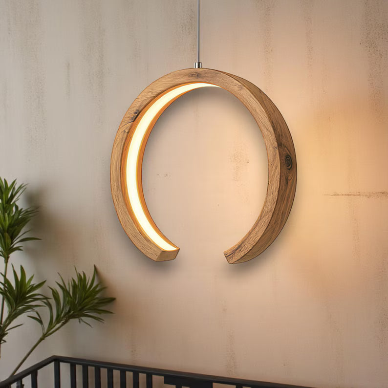 Handmade Wood LED Pendant Light - Home Decor Lighting - Wooden Ceiling Lamp - Light Fixture for Dining Room, Kitchen Island or Living Room