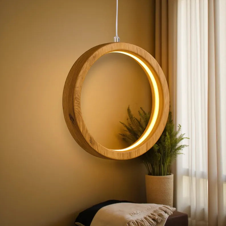 Wooden Ring Pendant Light - Handmade Wood Ceiling Light - Home Decor Lighting - Light Fixture for Dining Room, Kitchen Island or Living Room