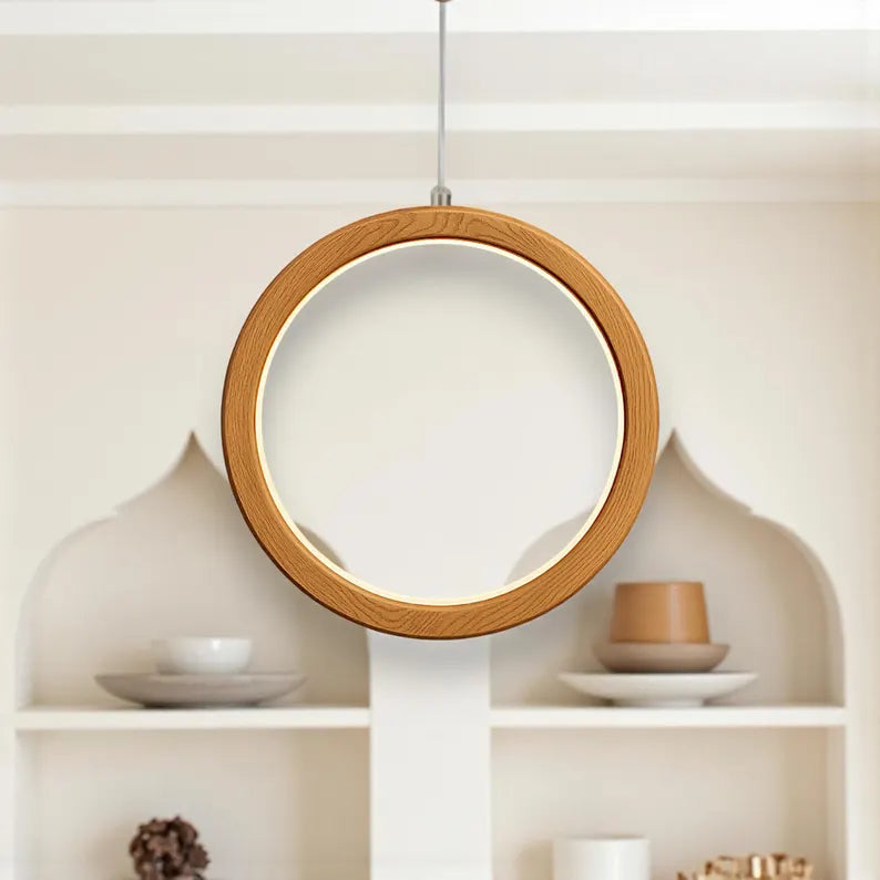 Wooden Ring Pendant Light - Handmade Wood Ceiling Light - Home Decor Lighting - Light Fixture for Dining Room, Kitchen Island or Living Room