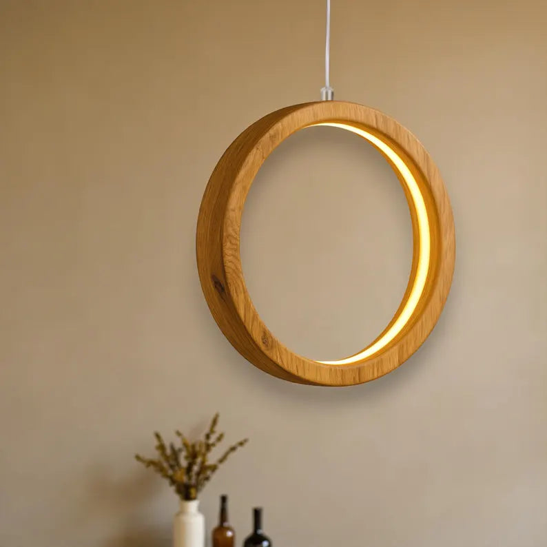 Wooden Ring Pendant Light - Handmade Wood Ceiling Light - Home Decor Lighting - Light Fixture for Dining Room, Kitchen Island or Living Room