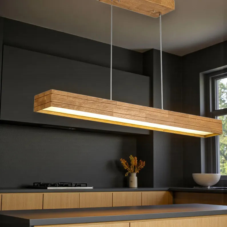 Wood Pendant Light - Handmade Wood Linear Ceiling Lamp - Home Decor Lighting - Light Fixture for Dining Room, Kitchen Island or Living Room