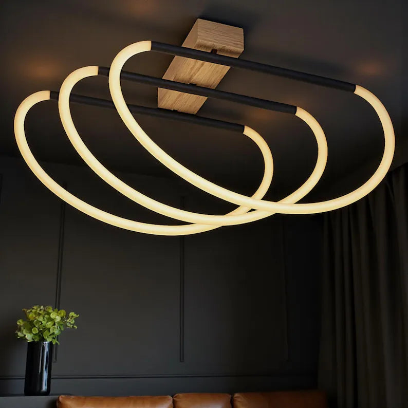 Dimmable LED Wood Loop Chandelier - Home Decor Light - Light Fixture for Dining Room, Kitchen Island or Living Room - Custom Hose Led Lamp