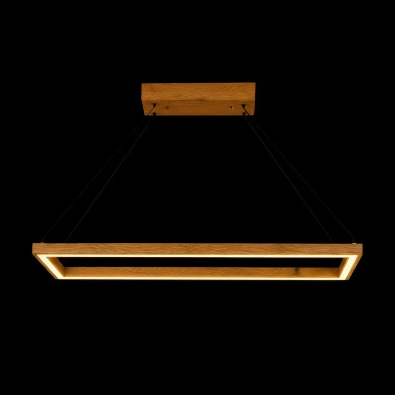 Dimmable Wooden Pendant Light – Ceiling Wood Lighting - Modern Led Chandelier for Dining Room or Kitchen Island -Rectangular Handmade Lamp