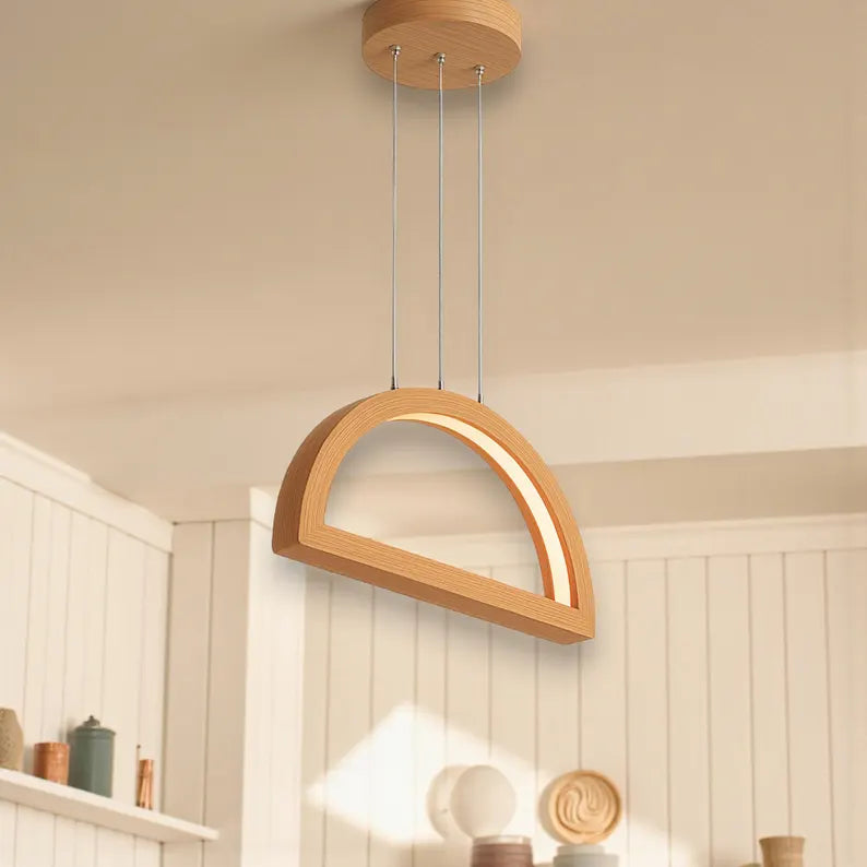 Handmade Wooden LED Pendant Light -Minimalist Ceiling Fixture - Light Fixture for Dining Room, Kitchen Island or Living Room - Chandelier