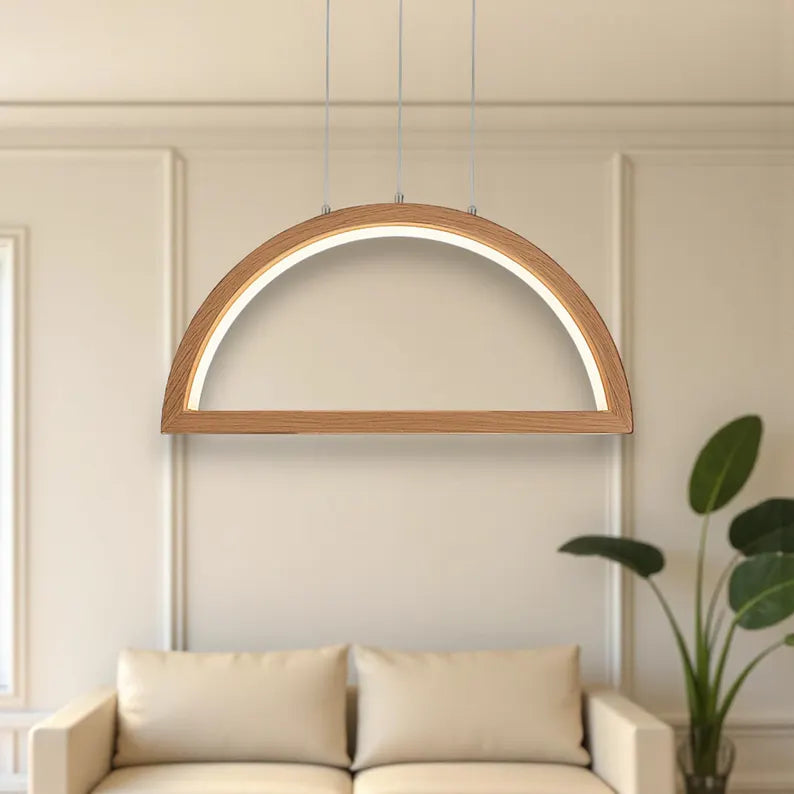 Handmade Wooden LED Pendant Light -Minimalist Ceiling Fixture - Light Fixture for Dining Room, Kitchen Island or Living Room - Chandelier