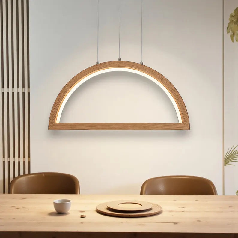Handmade Wooden LED Pendant Light -Minimalist Ceiling Fixture - Light Fixture for Dining Room, Kitchen Island or Living Room - Chandelier
