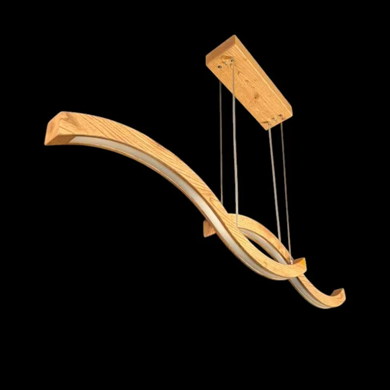 Curved Wooden LED Pendant Light - Wood Ceiling Light - Home Decor Lighting - Light Fixture for Dining Room, Kitchen Island or Living Room