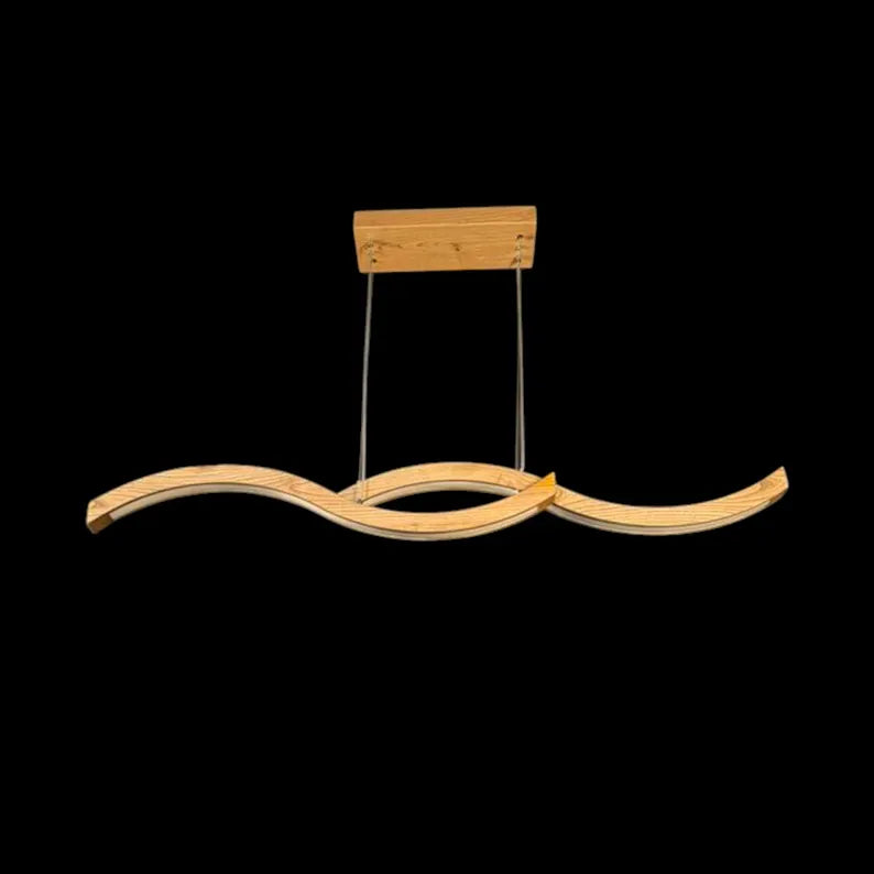 Curved Wooden LED Pendant Light - Wood Ceiling Light - Home Decor Lighting - Light Fixture for Dining Room, Kitchen Island or Living Room