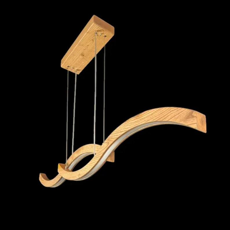 Curved Wooden LED Pendant Light - Wood Ceiling Light - Home Decor Lighting - Light Fixture for Dining Room, Kitchen Island or Living Room