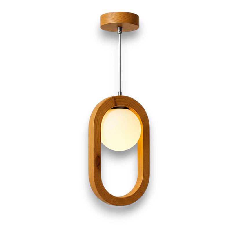 Wood Globe Glass Chandelier - Handmade Modern Minimalist Pendant Lamp - Light Fixture for Dining Room, Kitchen Island or Living Room