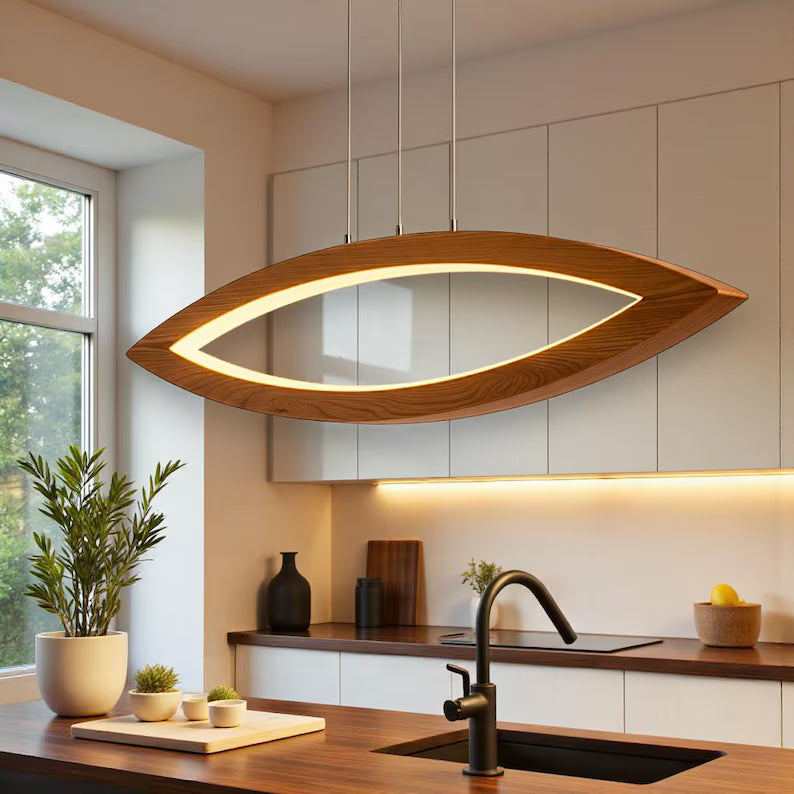 Handmade Wood Ceiling Light - Elliptical Wooden Chandelier - Home Decor Light - Light Fixture for Dining Room, Kitchen Island or Living Room