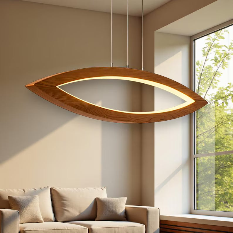 Handmade Wood Ceiling Light - Elliptical Wooden Chandelier - Home Decor Light - Light Fixture for Dining Room, Kitchen Island or Living Room