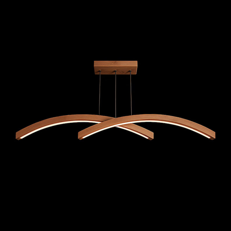 Handmade Wood Pendant Light - Curved Led Chandelier - Wood Linear Ceiling Lamp -Light Fixture for Dining Room, Kitchen Island or Living Room