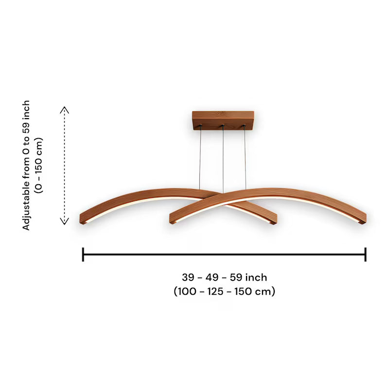 Handmade Wood Pendant Light - Curved Led Chandelier - Wood Linear Ceiling Lamp -Light Fixture for Dining Room, Kitchen Island or Living Room