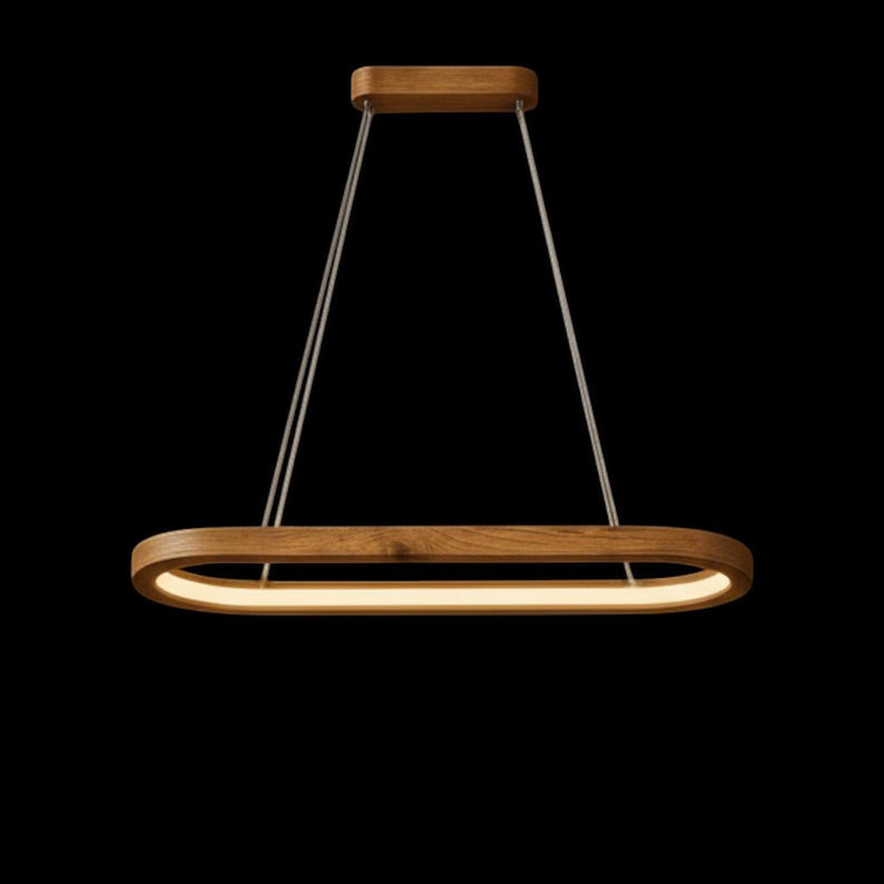 Wood Oval Pendant Light - Handmade Linear Ceiling Lamp - Home Decor Lighting - Light Fixture for Dining Room, Kitchen Island or Living Room