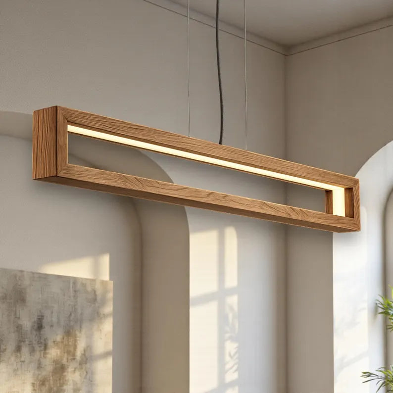 Handmade Wooden Linear LED Pendant Light - Dimmable Led Ceiling Lamp - Light Fixture for Dining Room, Kitchen Island or Living Room