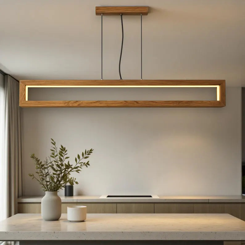 Handmade Wooden Linear LED Pendant Light - Dimmable Led Ceiling Lamp - Light Fixture for Dining Room, Kitchen Island or Living Room