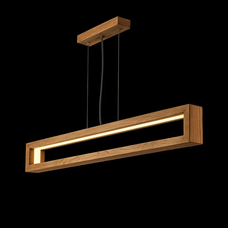 Handmade Wooden Linear LED Pendant Light - Dimmable Led Ceiling Lamp - Light Fixture for Dining Room, Kitchen Island or Living Room