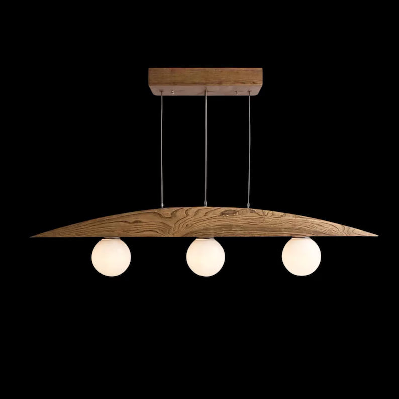 Curved Oak 3-Light Globe Chandelier - Wood Ceiling Lamp - Home Decor Lighting - Light Fixture for Dining Room, Kitchen Island or Living Room